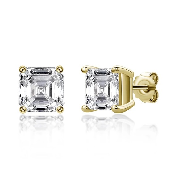 1.5Ct Sterling Silver Asscher Cut 6.43mm Classic Stud Square Diamond Studs - Picture 13 of 16